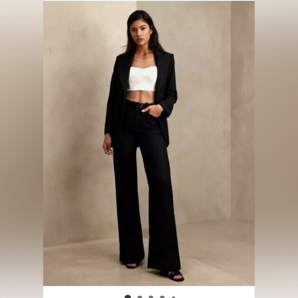 Banana Republic Lido Wide Leg Italian Wool Pant Black women’s Sz 14 Tall work - Picture 1 of 14